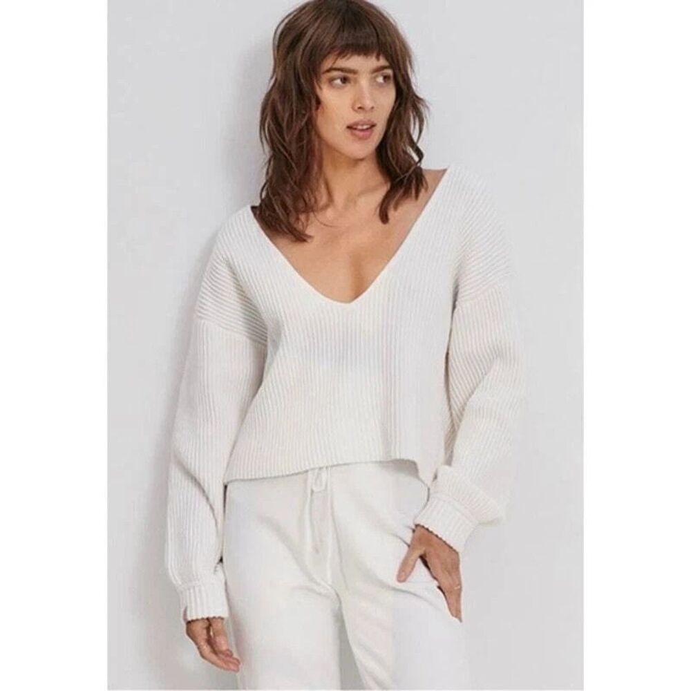 LUNYA Sweater Womens XL White Cozy Cotton Silk Reversible Slouchy SINCERE